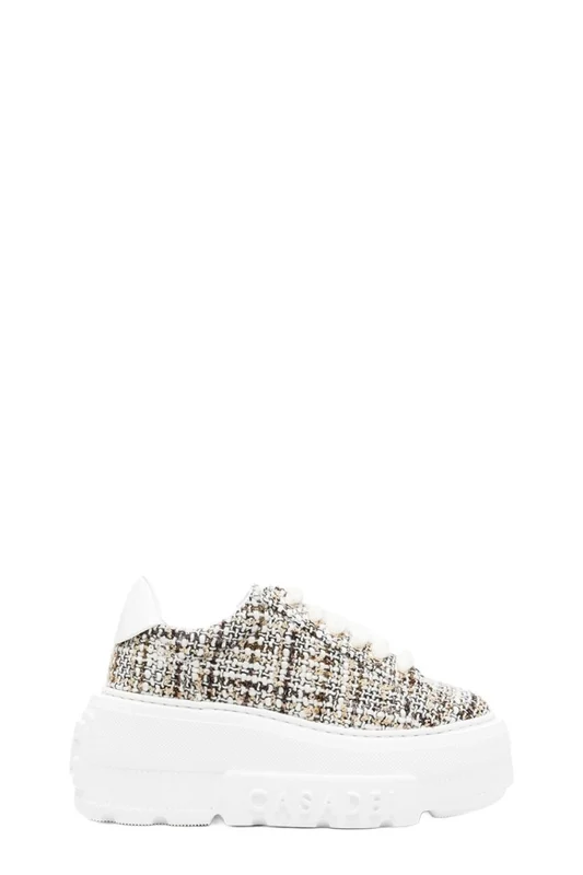 Casadei Beige Tweed-Effect Lace-Up Platform Sneakers EU 39
