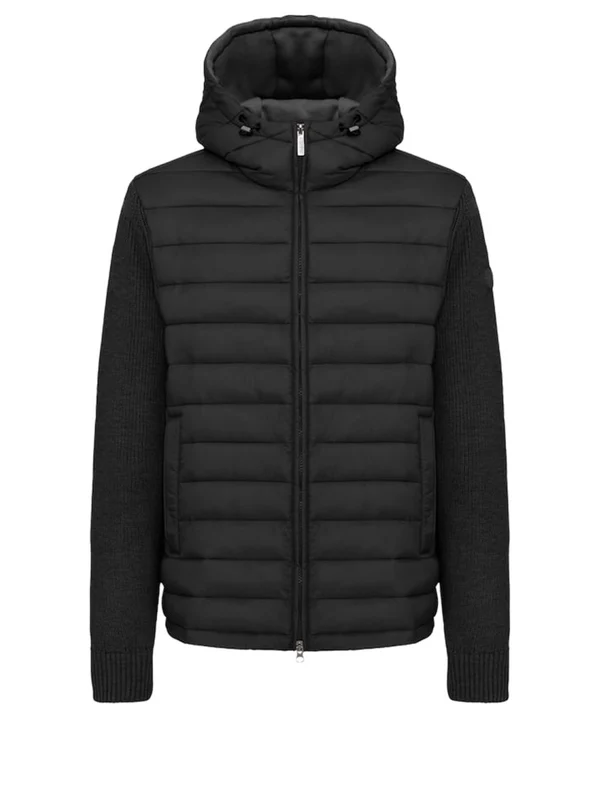 Colmar Black Quilted Knitted Sleeves Hooded Jacket IT 52