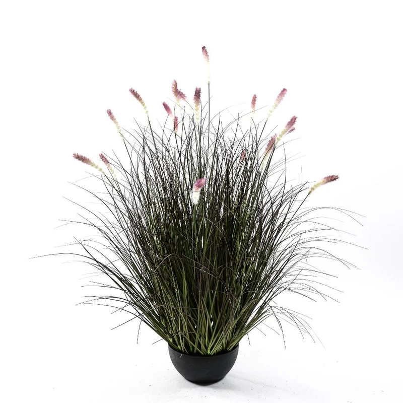 Pianta artificiale con vaso, colore verde con fiori rosa, decorazione per interno 90 cm