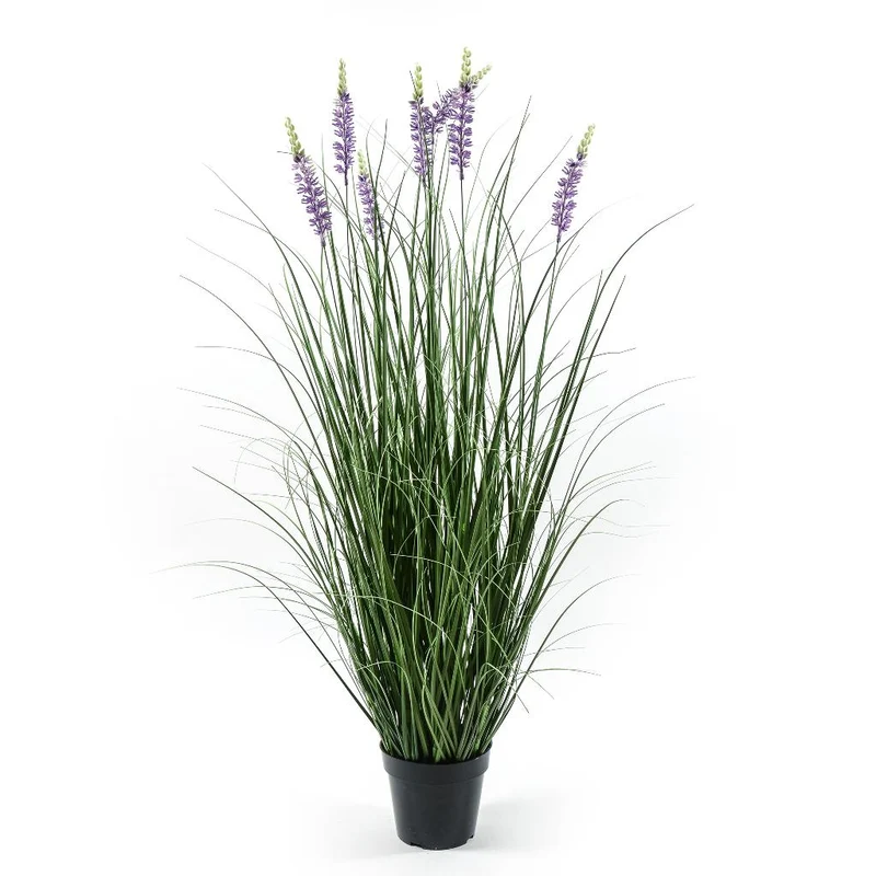 Pianta artificiale "Lavanda" con vaso e 7 teste, decorazione per interno da 120 cm