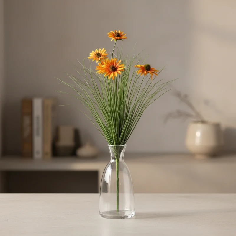 Fiore artificiale "Margherite" con 5 fiori, decorazione per interno da 60 cm Giallo