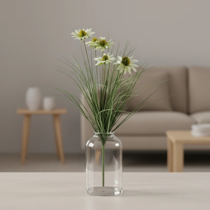 Fiore artificiale "Margherite" con 5 fiori, decorazione per interno da 60 cm Arancione