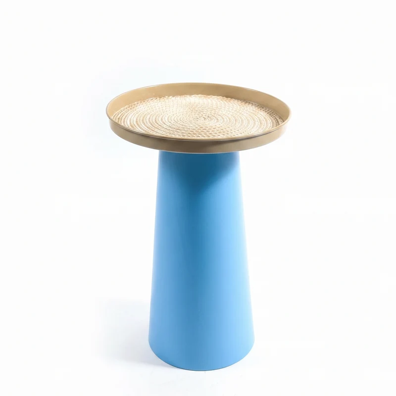 Tavolino tondo colorato in metallo verniciato per esterno e giardino Beige - celeste / 31 cm