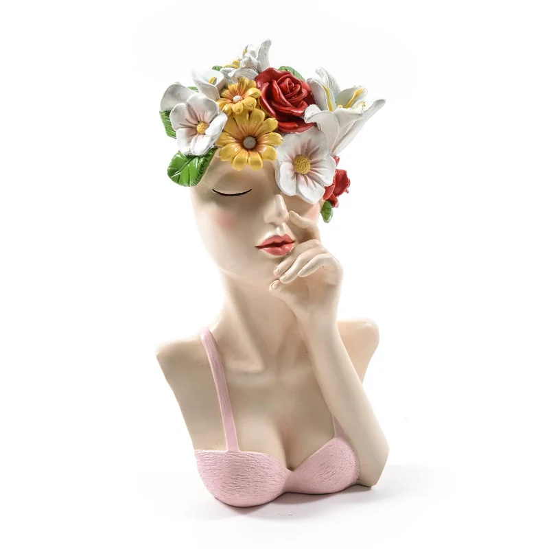 Busto donna realizzato in resina, decorazione per interno ed esterno da 28 cm