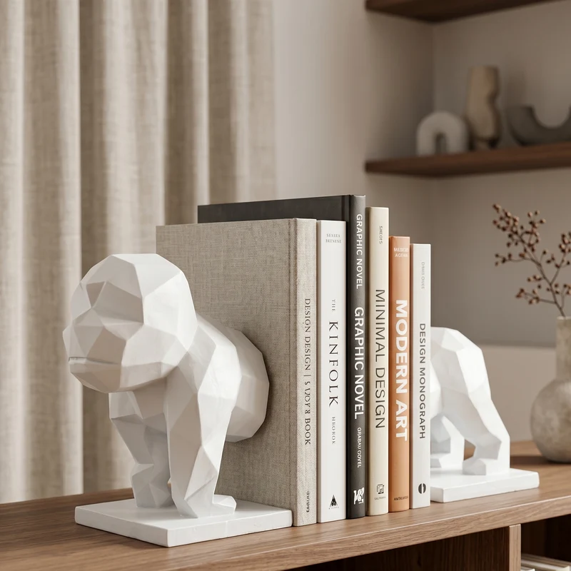 Ferma libri o documenti a forma di gorilla in resina, da 18 cm Bianco