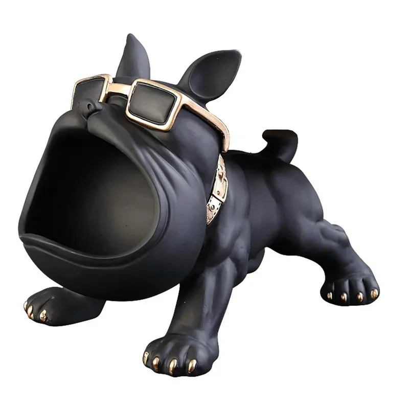 Svuota tasche a forma di bulldog con occhiali e bocca aperta, in resina da 20 cm Antracite