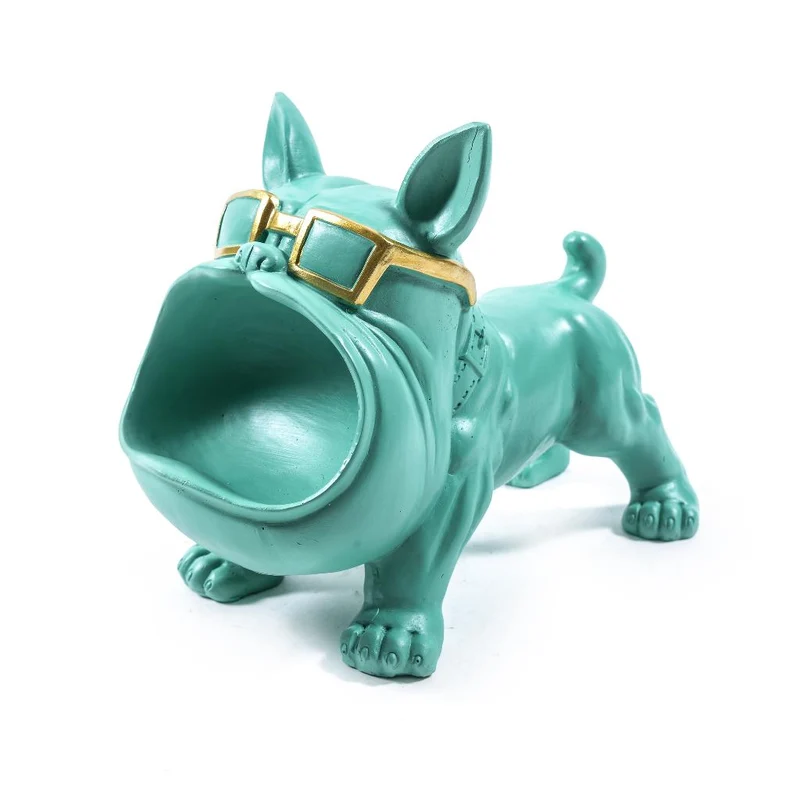 Svuota tasche a forma di bulldog con occhiali e bocca aperta, in resina da 20 cm Green
