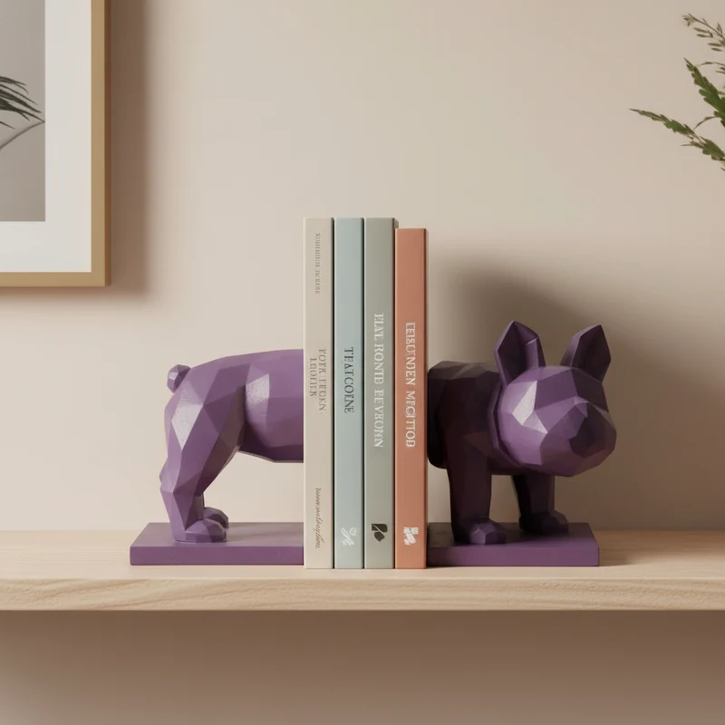 Ferma libri o documenti a forma di cane in resina, da 15.5 cm Viola