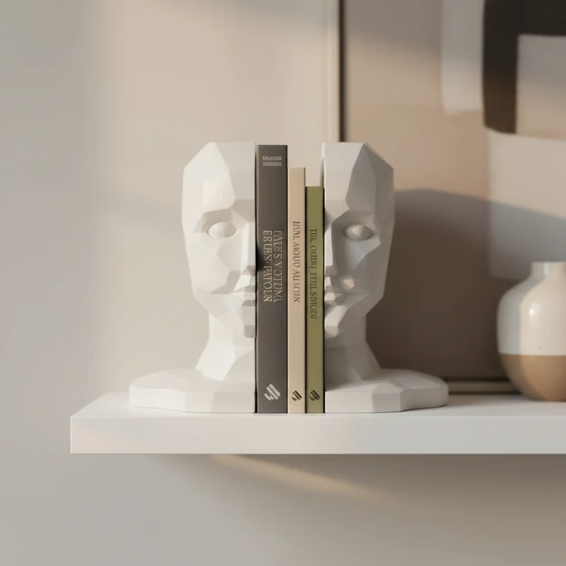 Ferma libri o documenti a forma di volto in resina, da 22 cm Bianco
