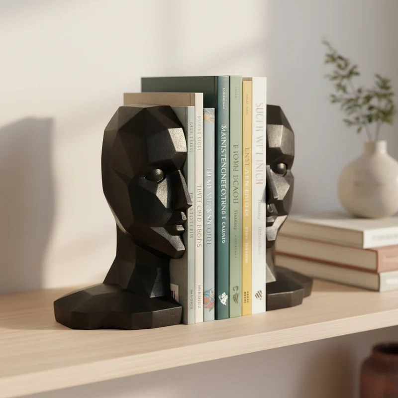 Ferma libri o documenti a forma di volto in resina, da 22 cm Nero