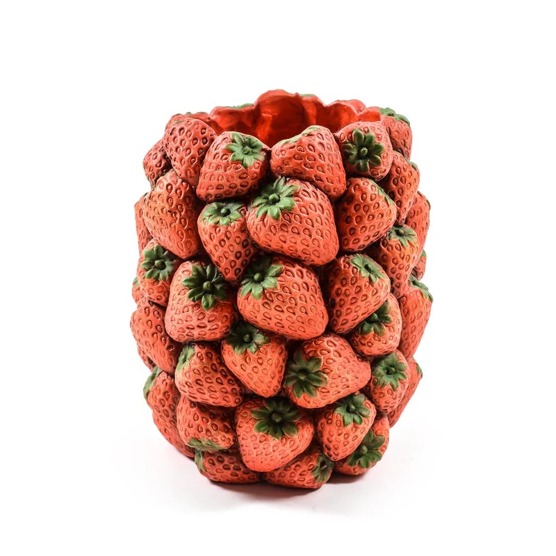 Vaso con fragole in cemento, decorazione per uso interno ed esterno 23 cm
