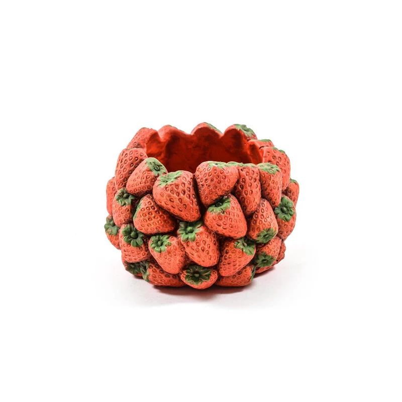 Vaso con fragole in cemento, decorazione per uso interno ed esterno 10.5 cm