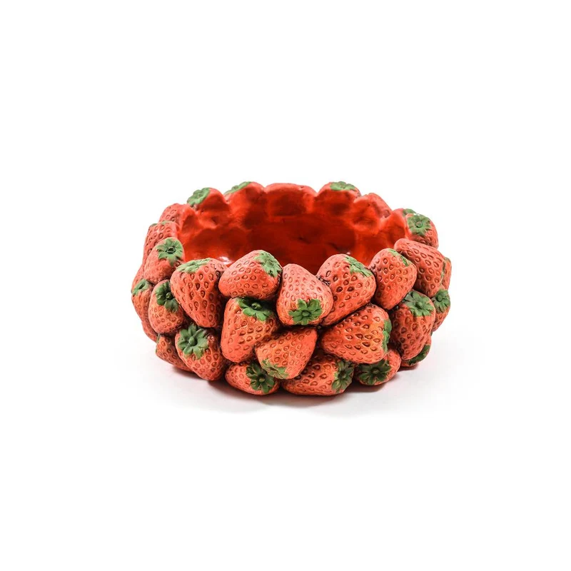 Vaso con fragole in cemento, decorazione per uso interno ed esterno 8.5 cm
