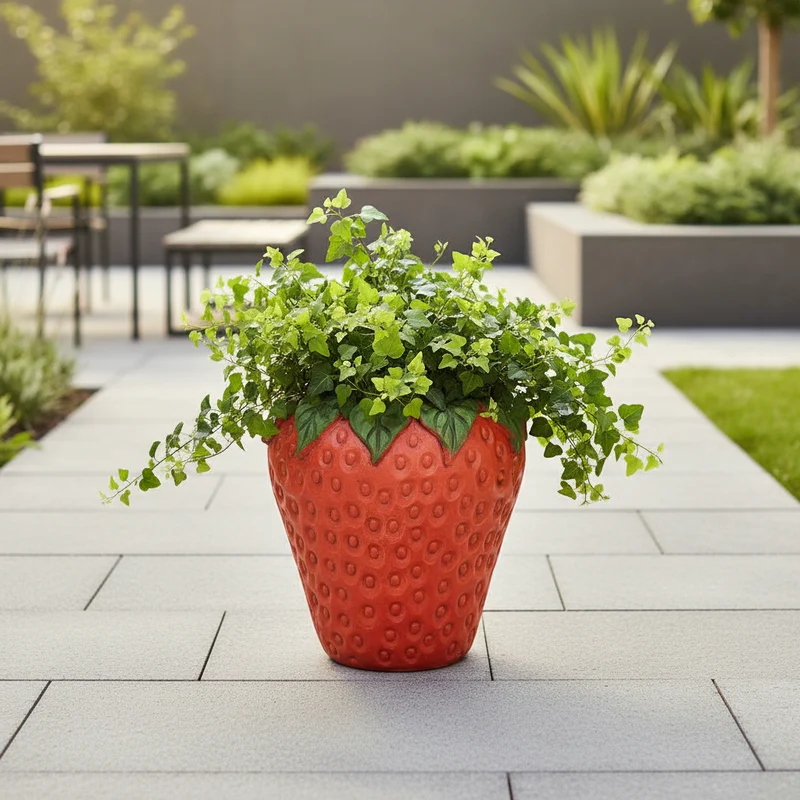 Vaso a forma di fragola in cemento, decorazione per uso interno ed esterno 16 cm