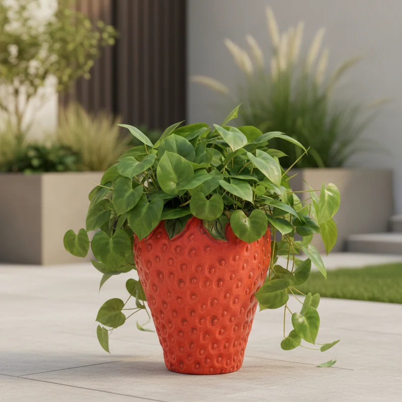 Vaso a forma di fragola in cemento, decorazione per uso interno ed esterno 21 cm