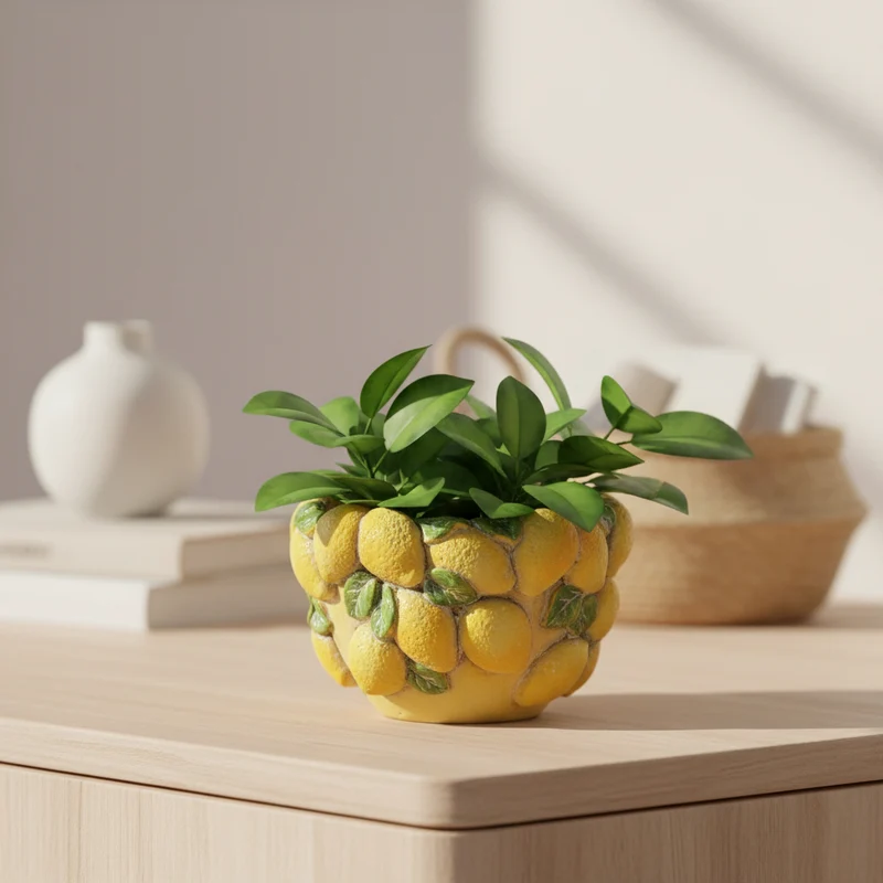 Vaso con limoni in cemento, decorazione per uso interno ed esterno 10.5 cm