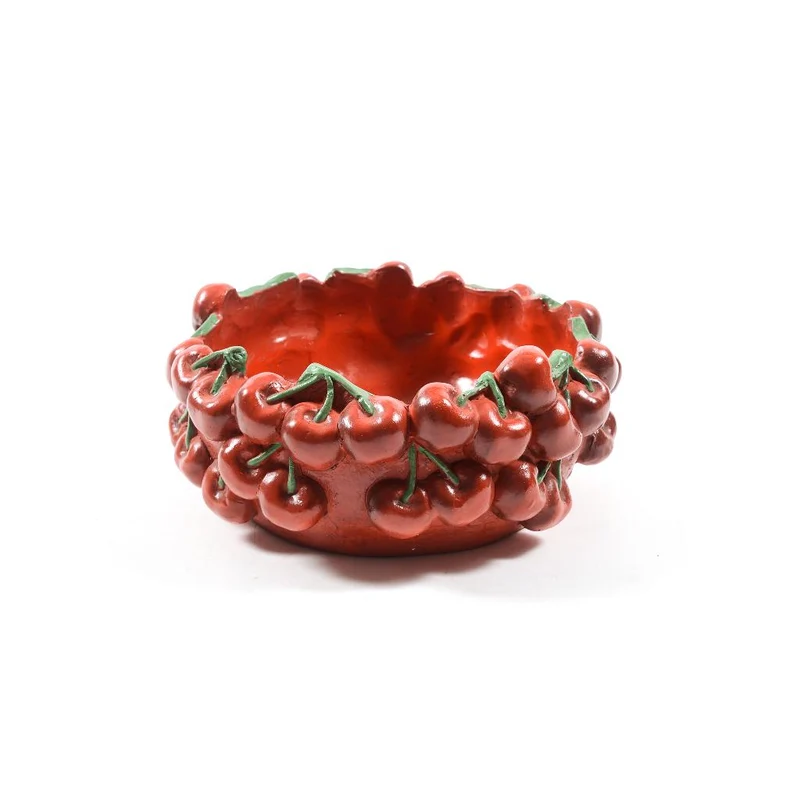 Vaso con ciliegie in cemento, decorazione per uso interno ed esterno 9.5 cm