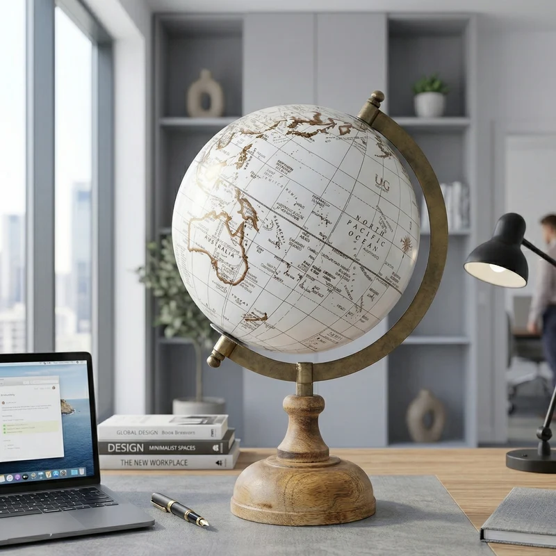 Mappamondo con base in legno per arredamento ufficio, da 27 cm Bianco
