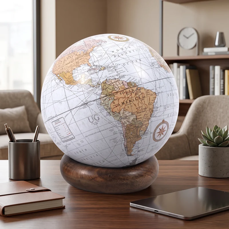 Mappamondo con base in legno decorazione per ambienti Bianco / 15 cm