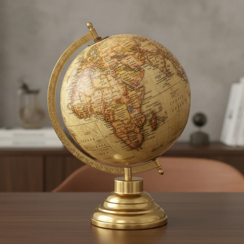 Mappamondo con base in ottone per decorazione interno Giallo