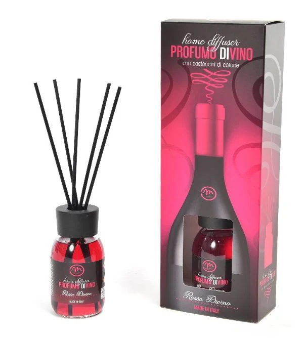 Diffusore di essenza "Profumi di vino" con bacchetti in cotone profumatore per ambienti da 125 ml Rosso Divino