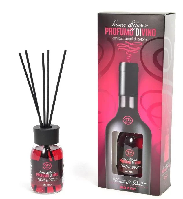 Diffusore di essenza "Profumi di vino" con bacchetti in cotone profumatore per ambienti da 125 ml Vento di Pinot