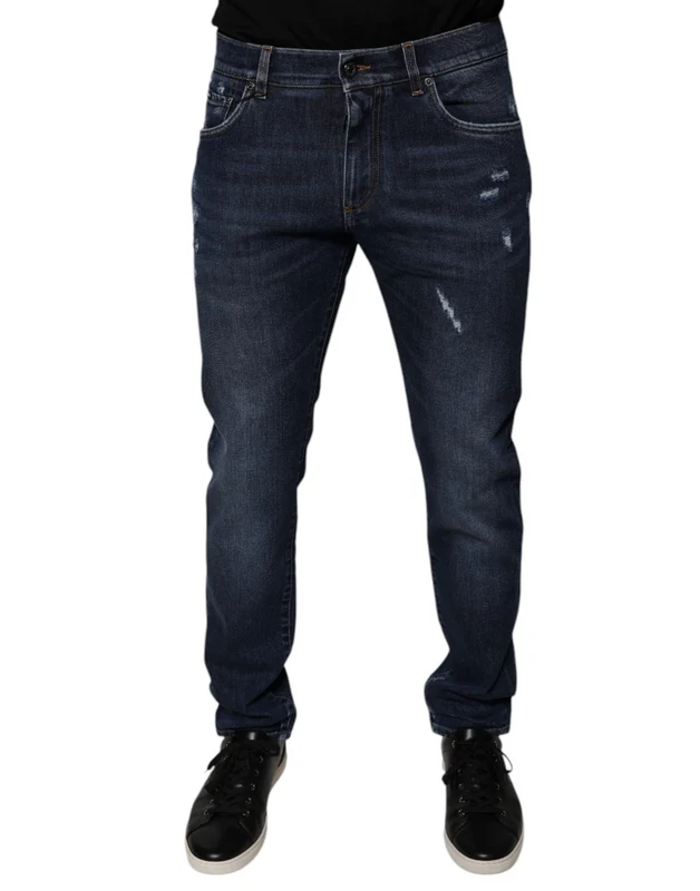 Dolce & Gabbana Dark Blue Cotton Logo Skinny Denim Jeans IT48 | M