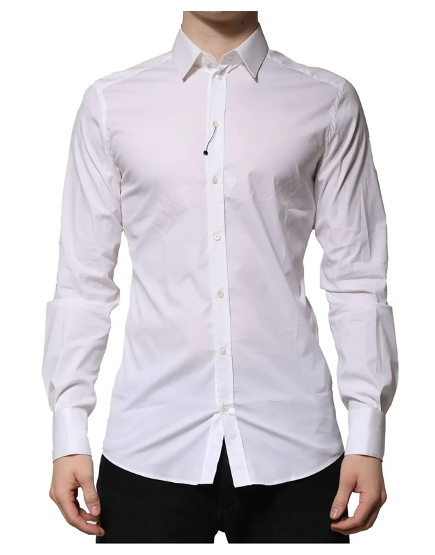Dolce & Gabbana White Cotton GOLD Long Sleeves Formal Shirt IT37 | XS