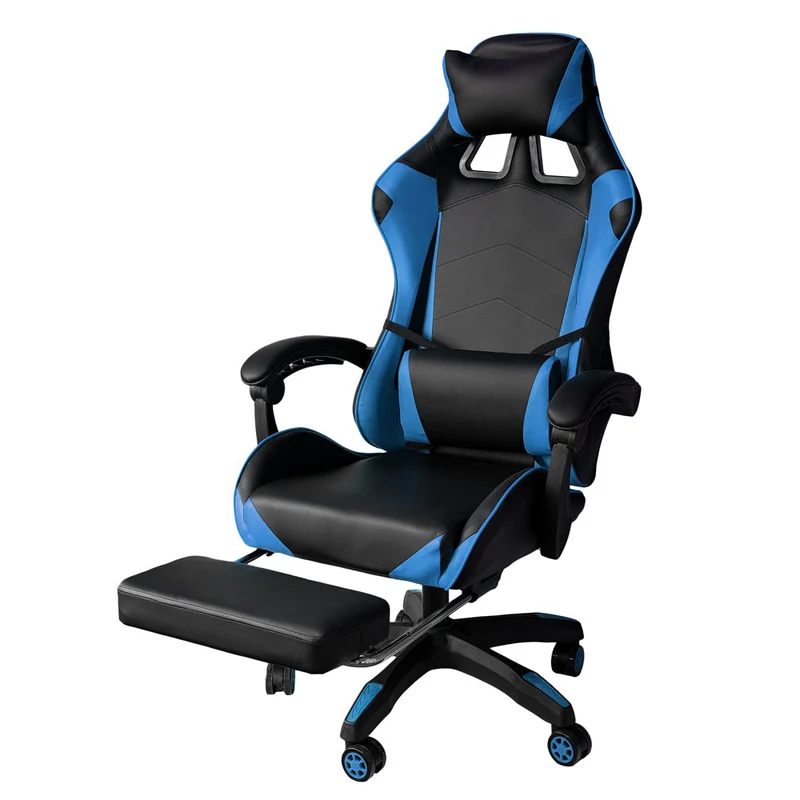 Poltrona Gaming reclinabile da ufficio con supporto lombare e poggiapiedi Blu