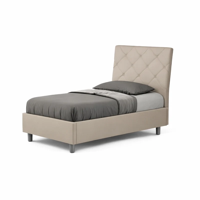 Letto singolo "San Antonio" imbottito in semilpelle per camera da letto da 90 cm Con rete / 90 x 190 cm / Tortora