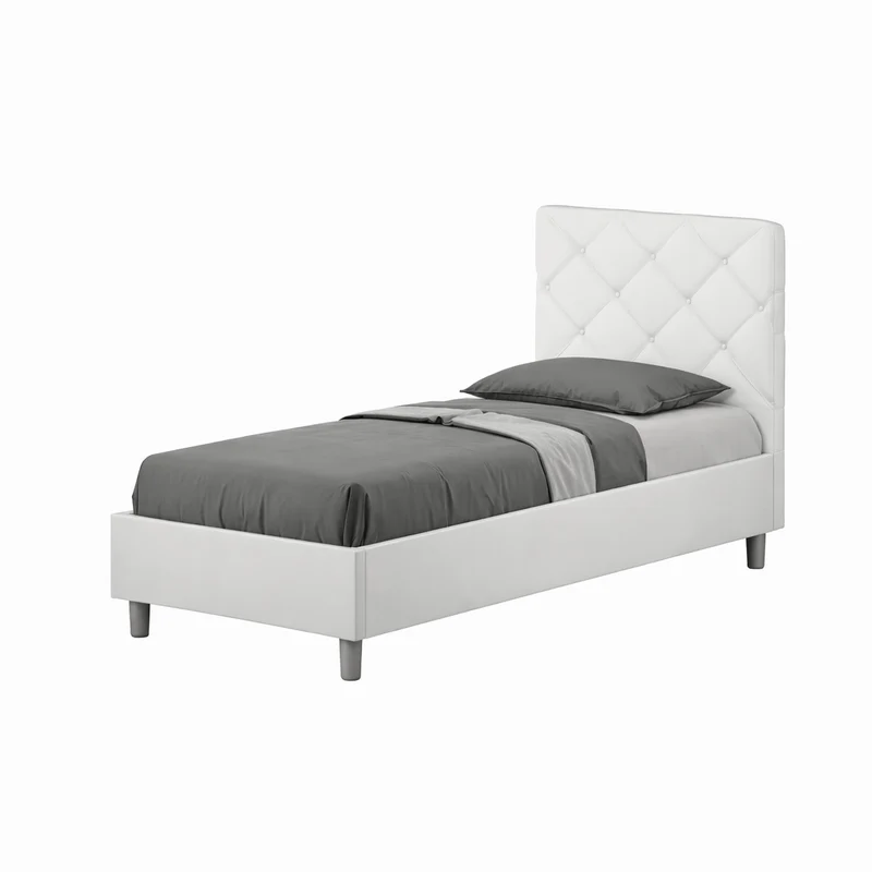 Letto singolo "San Antonio" imbottito in semilpelle per camera da letto da 90 cm Contenitore / 90 x 190 cm / Bianco