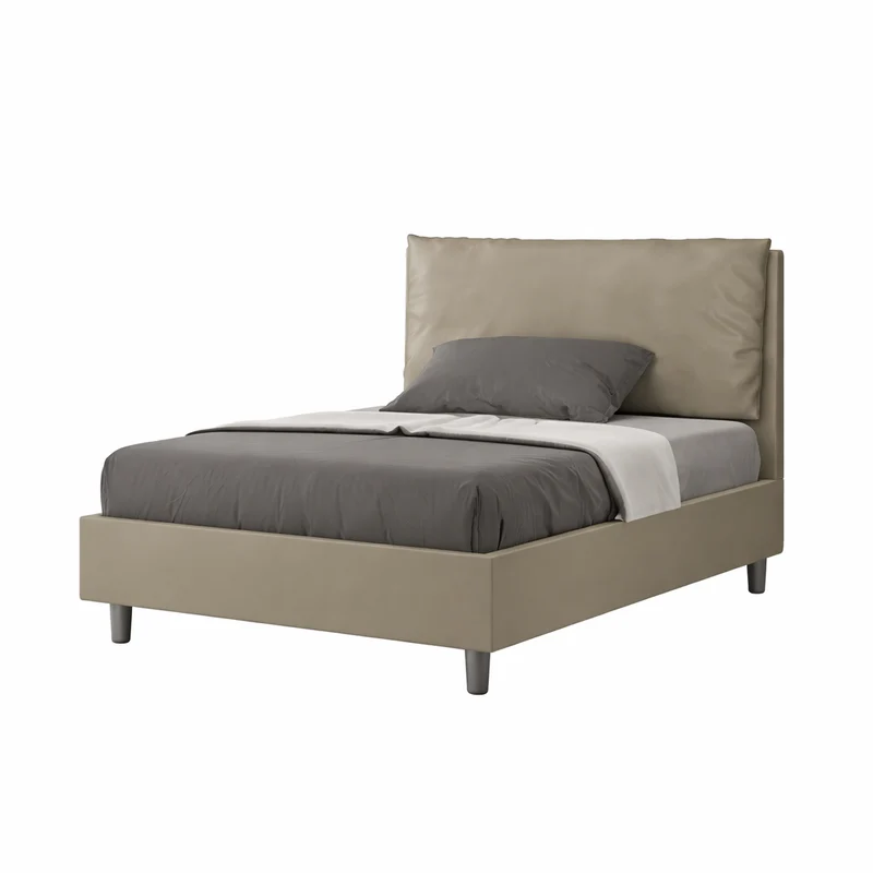 Letto una piazza e mezza "Chicago" imbottito in similpelle per camera da letto da 120 cm Senza rete (Cuscino largo) / 120 x 210 cm / Cappuccino