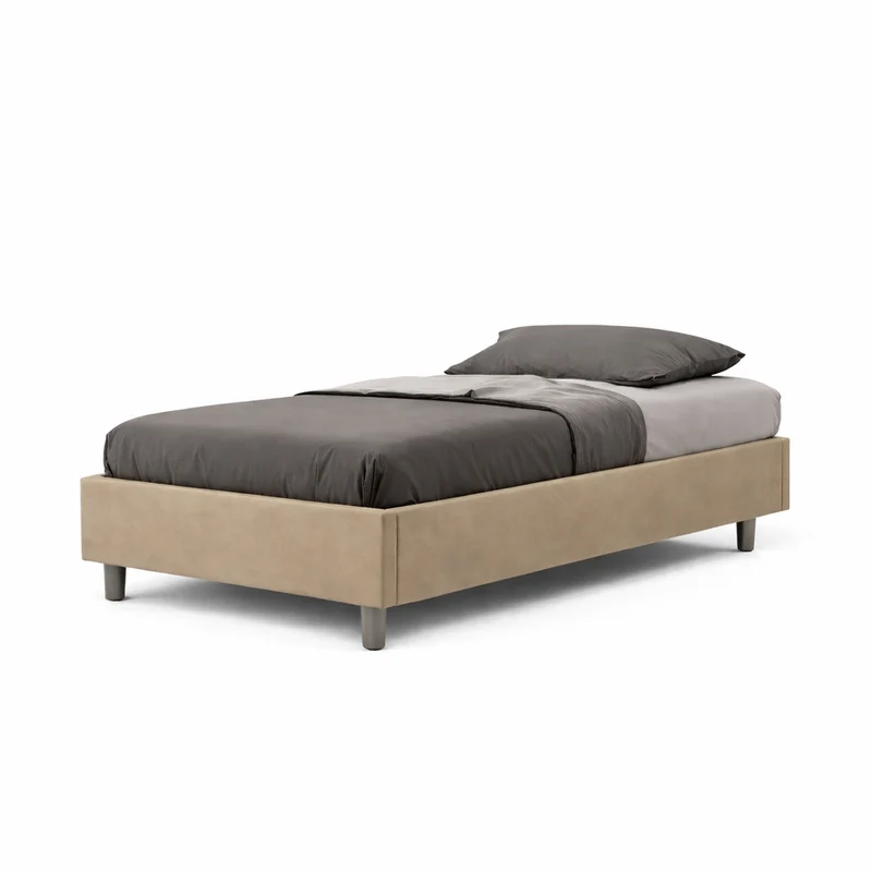 Letto una piazza e mezza "New York" imbottito in similpelle per camera da letto da 120 cm Senza rete / 120 x 200 cm / Tortora