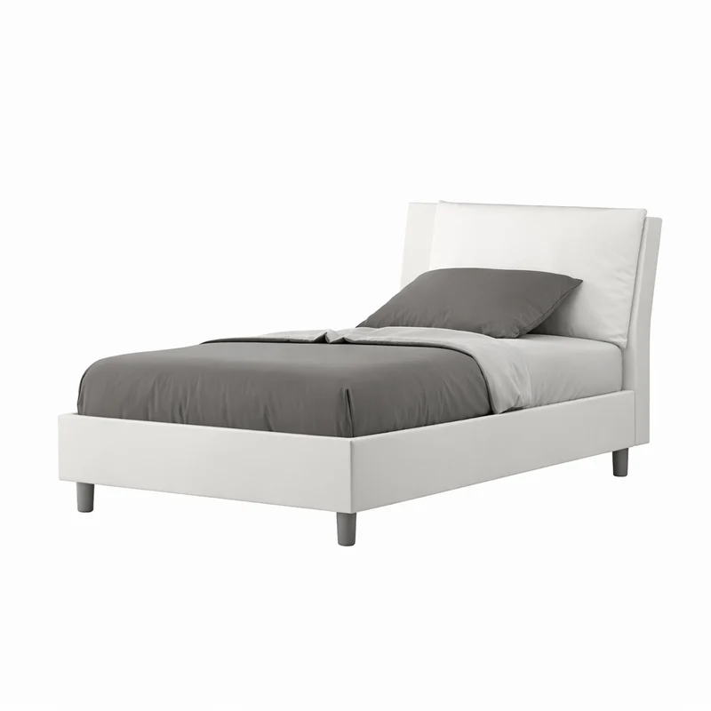 Letto una piazza e mezza "Chicago" imbottito in similpelle per camera da letto da 120 cm Senza rete / 120 x 200 cm / Bianco
