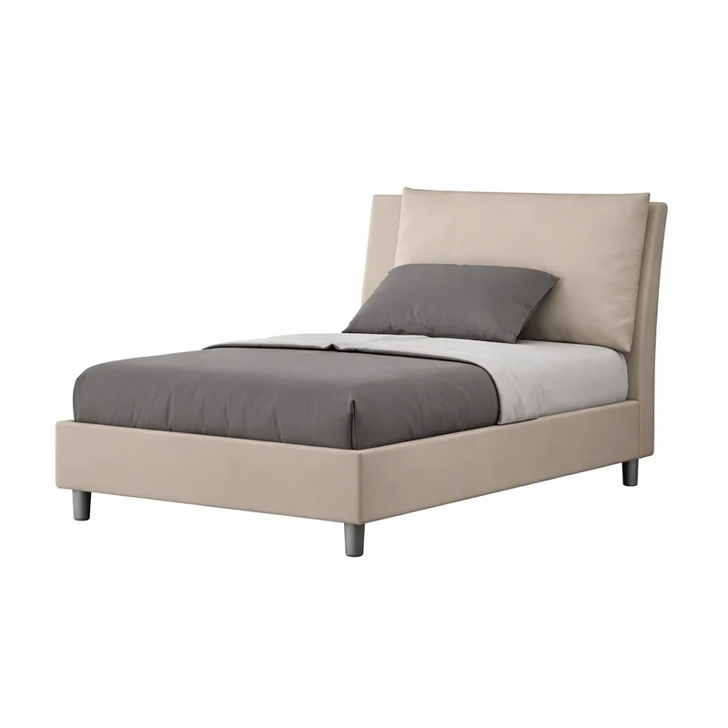 Letto una piazza e mezza "Chicago" imbottito in similpelle per camera da letto da 120 cm Senza rete / 120 x 210 cm / Tortora