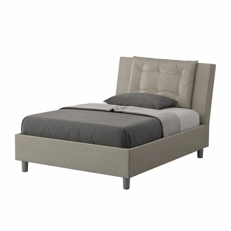 Letto una piazza e mezza "San Diego" imbottito in similpelle per camera da letto da 120 cm Contenitore / 120 x 190 cm / Cappuccino