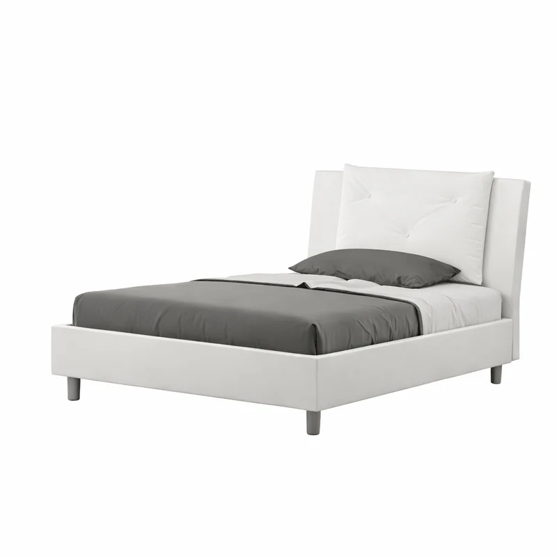 Letto una piazza e mezza "Houston" imbottito in similpelle per camera da letto da 120 cm Contenitore / 120 x 210 cm / Bianco