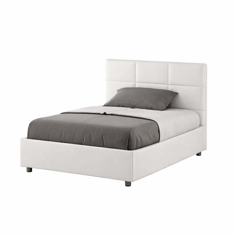 Letto una piazza e mezza "Dallas" imbottito in semilpelle per camera da letto da 120 cm Contenitore / 120 x 200 cm / Bianco