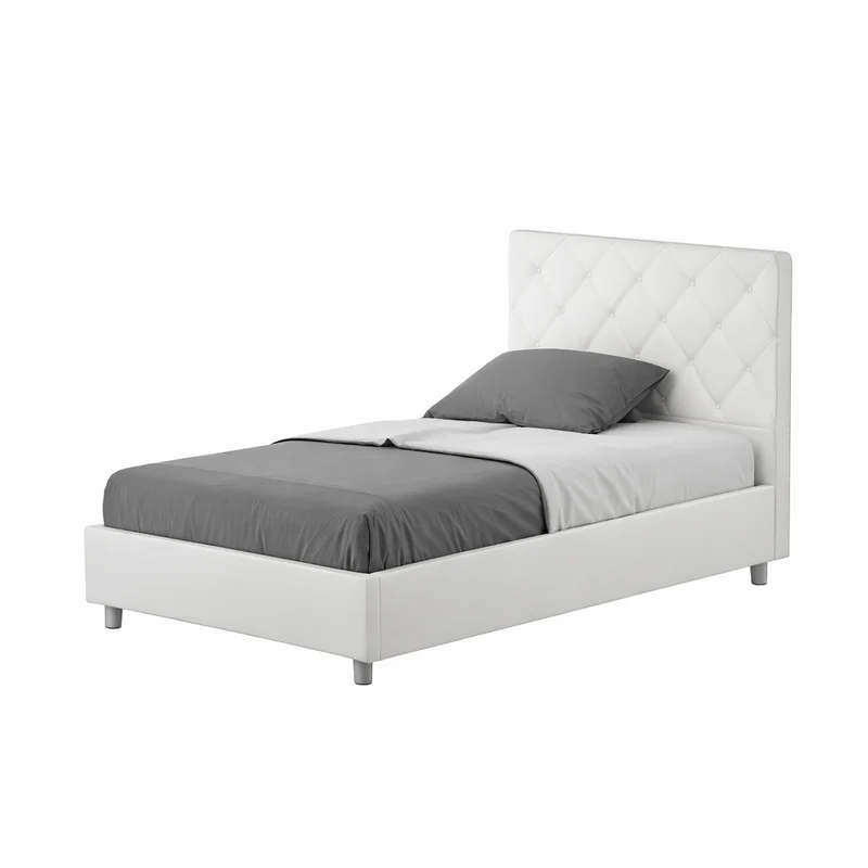 Letto una piazza e mezza "San Antonio" imbottito in semilpelle per camera da letto da 120 cm Senza rete / 120 x 190 cm / Bianco