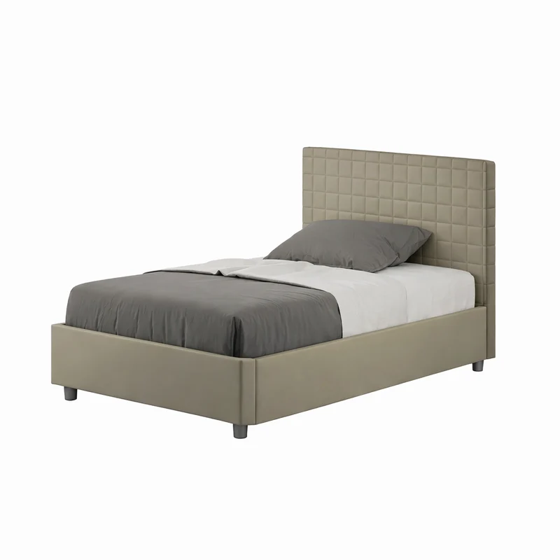 Letto una piazza e mezza "Philadelphia" imbottito in semilpelle per camera da letto da 120 cm Contenitore / 120 x 210 cm / Cappuccino