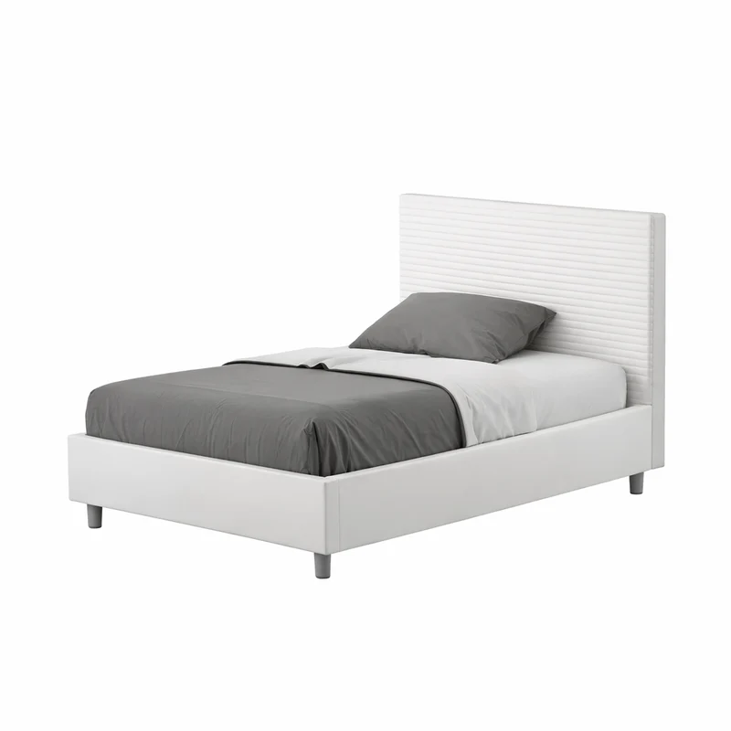 Letto una piazza e mezza "Phoenix" imbottito in semilpelle per camera da letto da 120 cm Contenitore / 120 x 190 cm / Bianco