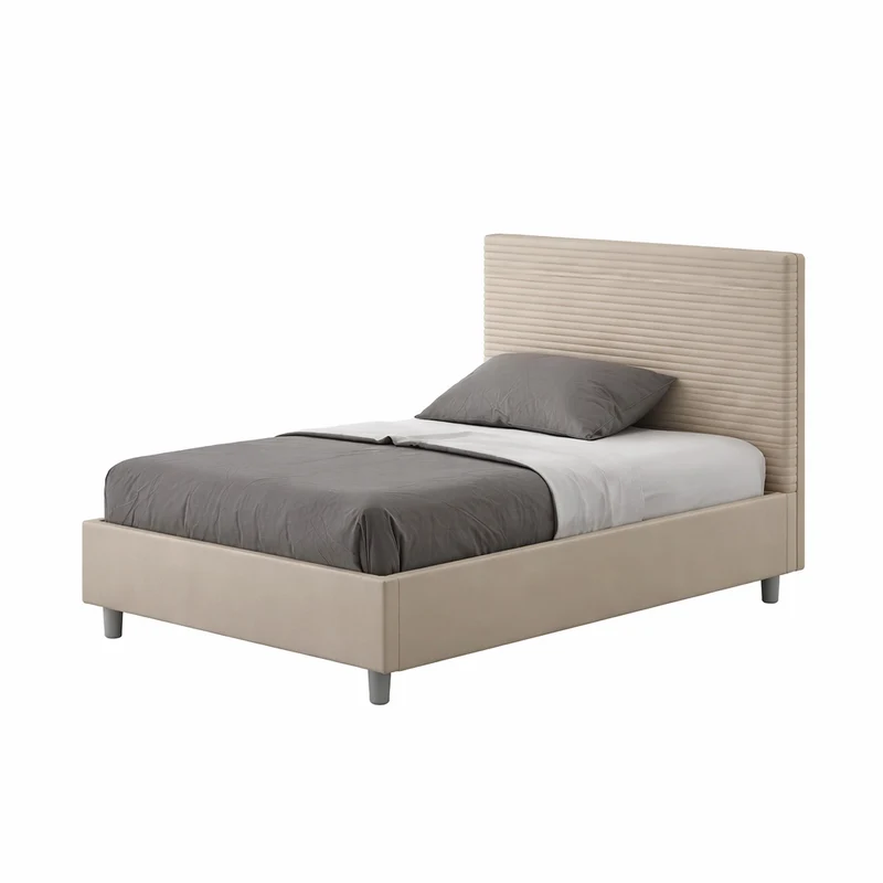 Letto una piazza e mezza "Phoenix" imbottito in semilpelle per camera da letto da 120 cm Senza rete / 120 x 210 cm / Tortora