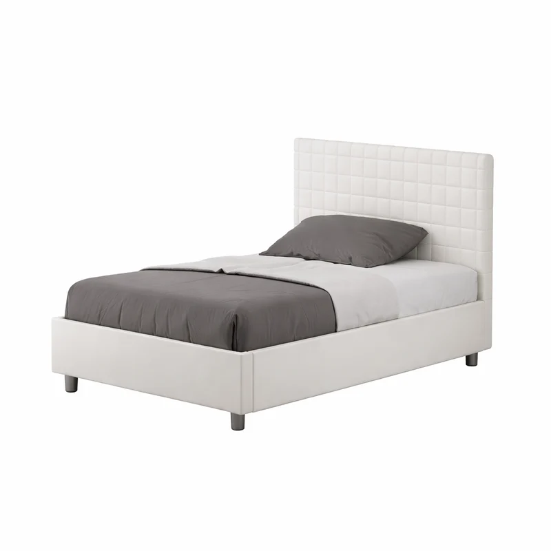 Letto una piazza e mezza "Philadelphia" imbottito in semilpelle per camera da letto da 120 cm Senza rete / 120 x 190 cm / Bianco