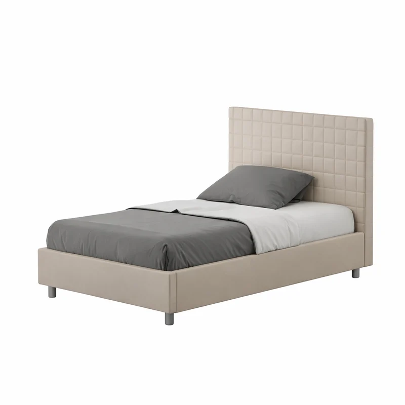 Letto una piazza e mezza "Philadelphia" imbottito in semilpelle per camera da letto da 120 cm Senza rete / 120 x 190 cm / Tortora