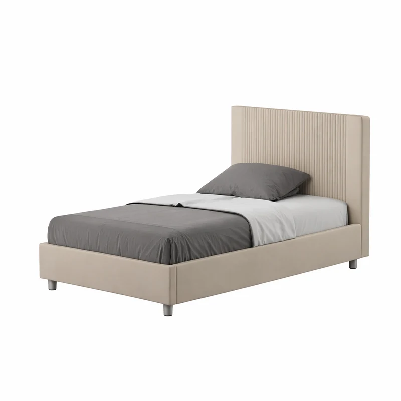 Letto una piazza e mezza "San Jose" imbottito in semilpelle per camera da letto da 120 cm Contenitore / 120 x 210 cm / Tortora