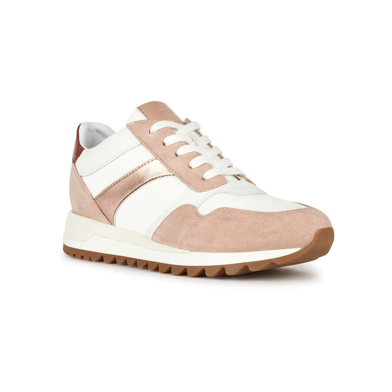 Geox D Tabelya Leather Bovine Suede- Textile Woven Synthetic- Synthetic Nylon Women's Nude/White Sneakers UK 6 / EU 39 / US 9