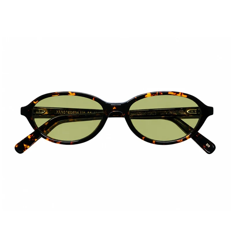 L.G.R. Oval-Shaped Dark Havana Acetate Sunglasses With Green Vintage Lenses One Size
