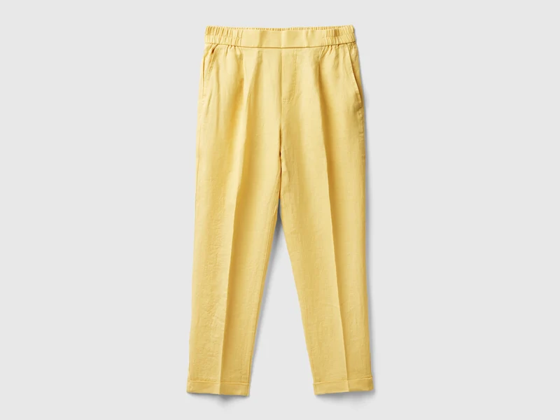 Pantaloni cropped in 100% lino L