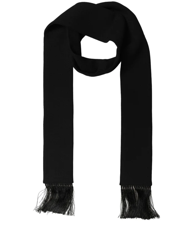 Dolce & Gabbana Men Black Wool Knitted Fringed Foulard Scarf