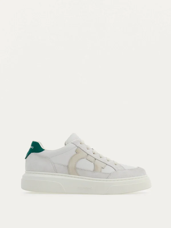 Ferragamo - Men's Cassina Ganc Low Cut Sneaker With Gancini Outline Off White / 8.5